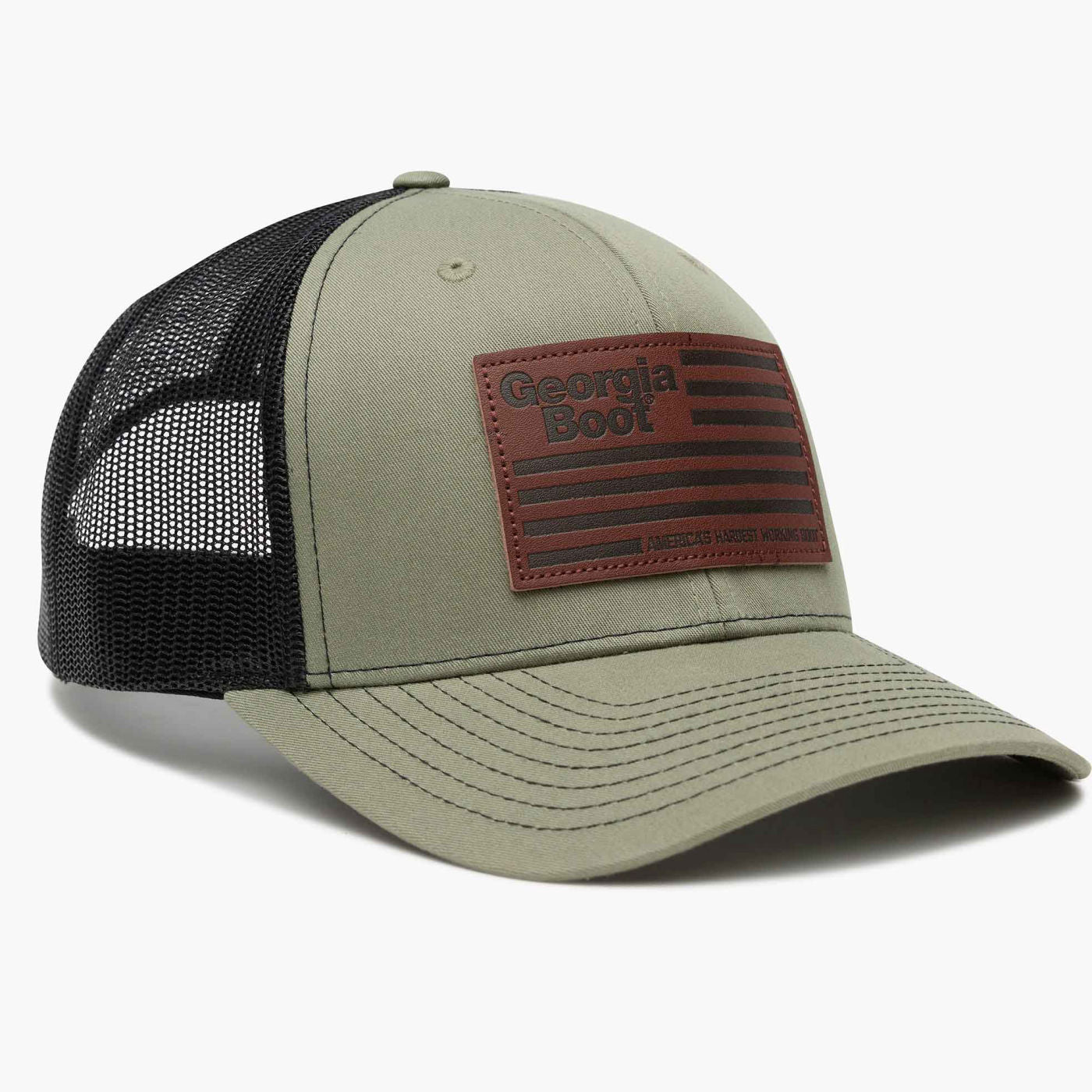 Georgia Boot Unisex Olive Green Leather Patch Trucker Hat