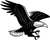 Black silhouette of an eagle in flight on a white background