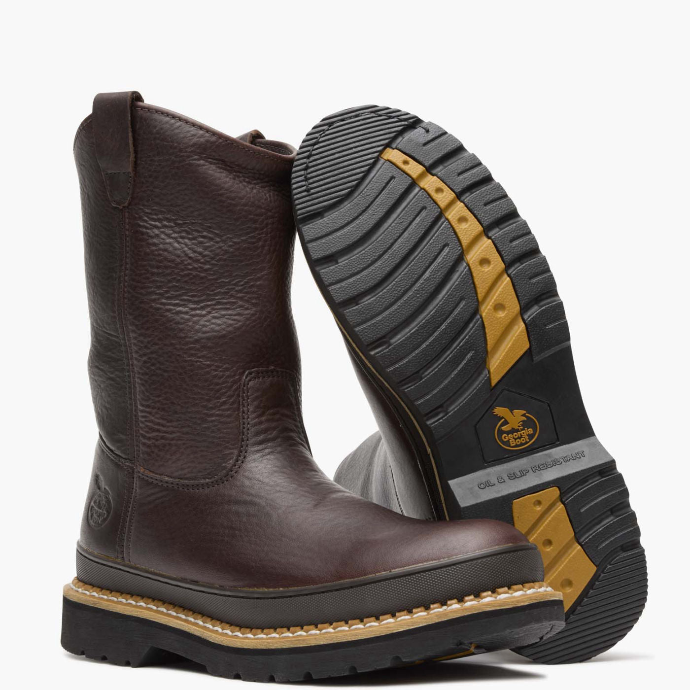 Georgia Boot Herren 'Georgia Giant' Arbeitsstiefel – Braunes Vollnarbenleder, Stahlkappe, PU-Sohle