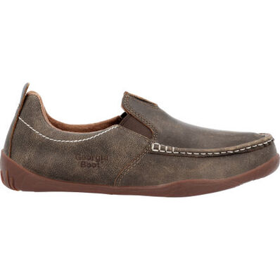 Georgia Cedar Falls Distressed Brown Moc-Toe Slip-On Shoes, GB00560